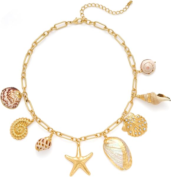 CLASSYZINT Shell Necklace Shell Conch Starfish Charm Necklace Boho Summer…