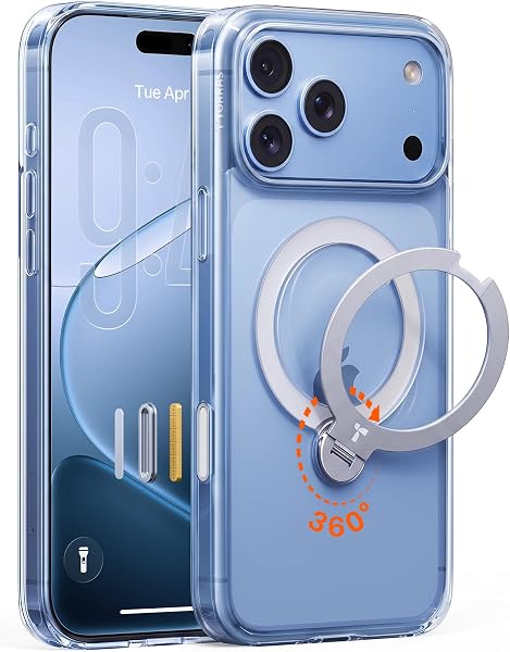 TORRAS Q3 Spin for iPhone 18 Pro Max Case Clear with 360 Magnetic Stand