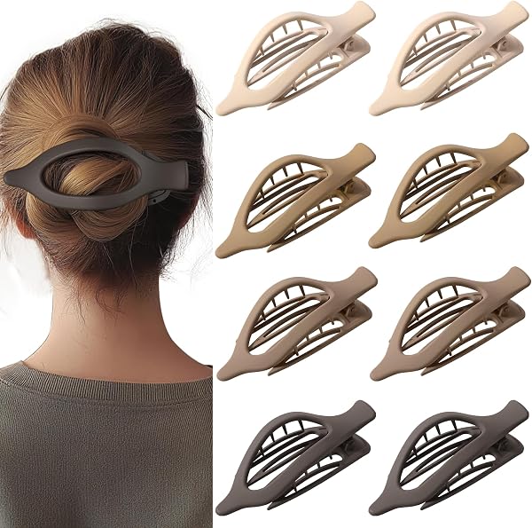 8 Pack Flat Brown Hair Clips – Neutral Matte French Brown Claw Clips for…
