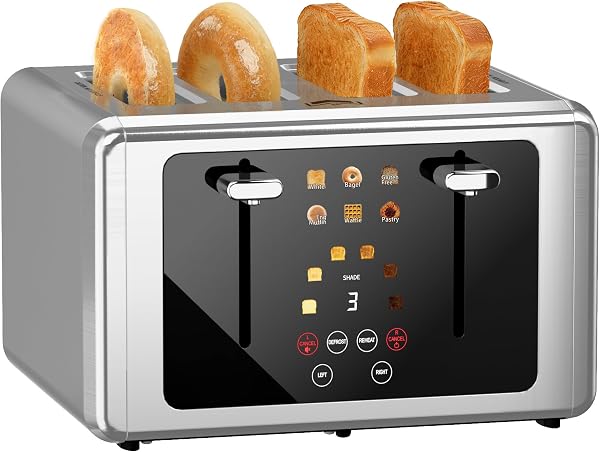 WUNLY Smart Digital 4-Slice Touchscreen Toaster, Wide Slots & Dual Control
