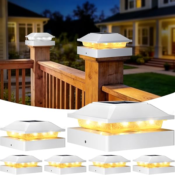 Peasur 4x4 Post Solar Lights 6 Pack, 2 Modes 16 LED Solar Post Cap Light…