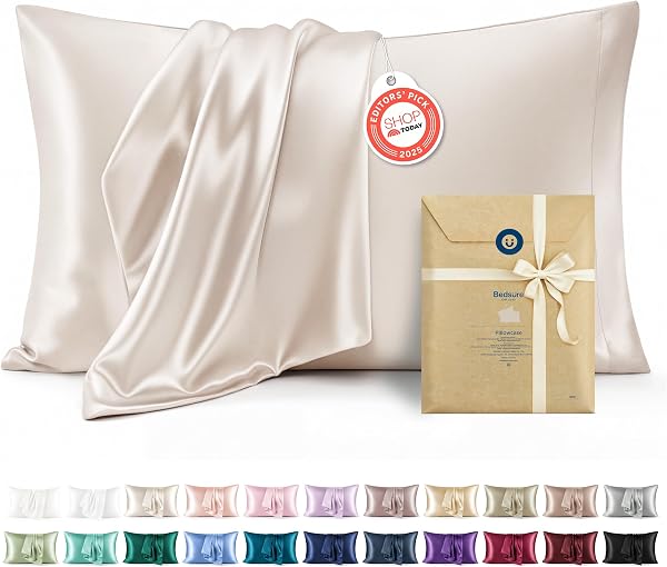 Bedsure Satin Pillowcases Queen Set of 2, Similar to Silk Pillow Case, 100%…