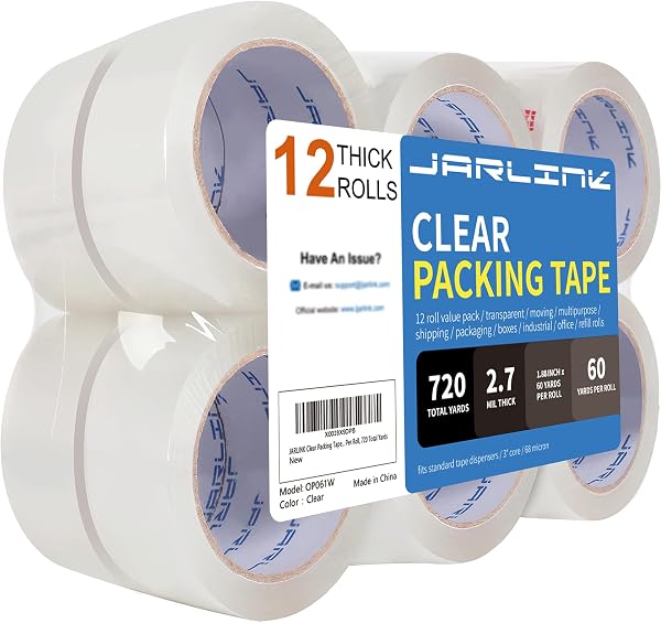 JARLINK 12 Rolls Clear Packing Tape, Heavy Duty Packaging Tape