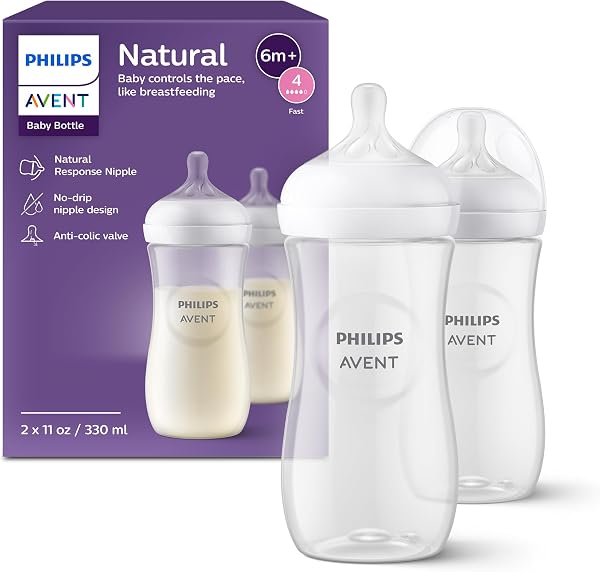 Philips Avent Natural Baby Bottles, Fast Flow, 11 Oz, BPA-Free, 2-Pack