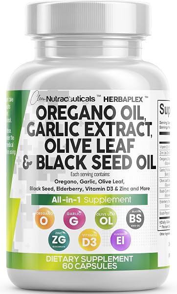 Clean Nutra Oregano Oil with Black Seed Oil Garlic Olive Leaf Extract - Oil…