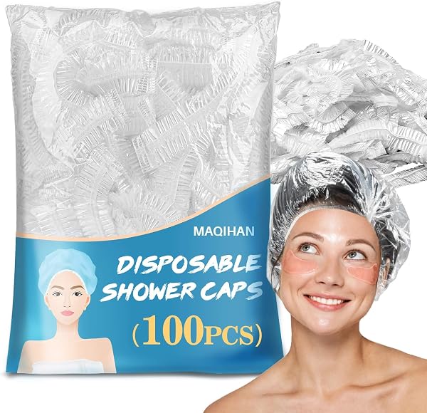 MAQIHAN 100 Disposable Shower Caps Large - 20.5" Thickened Plastic Hair Cap