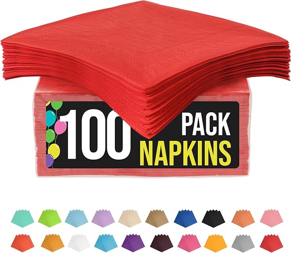 Party Solids Red Dinner Napkins Disposable Paper Napkins 100 Pcs