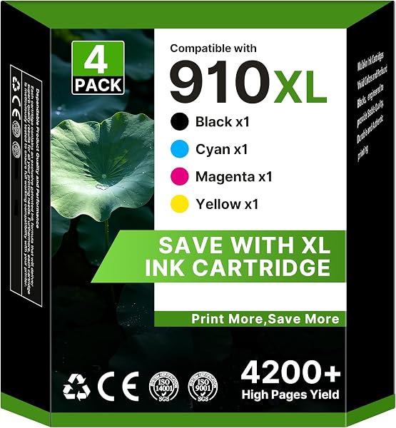 910XL Ink Cartridges for HP Printers (4 Pack) Black Cyan Magenta Yellow