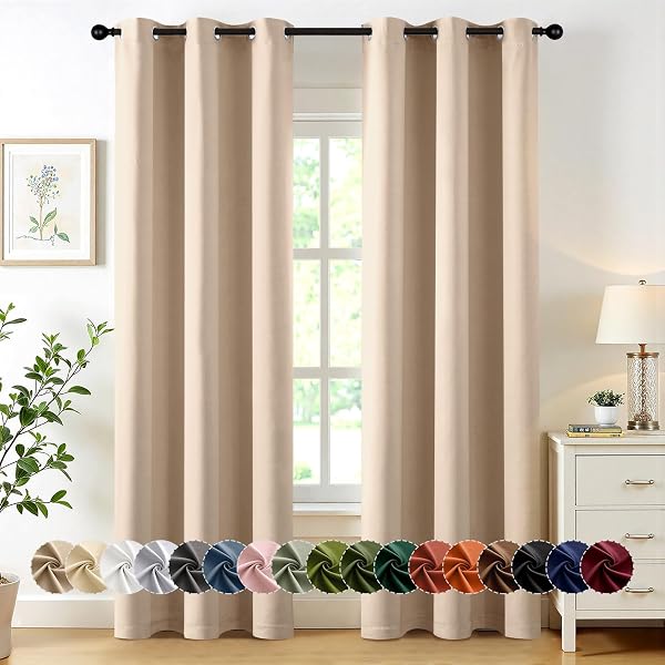 MIULEE Blackout Curtains for Bedroom 2 Panels 40 X 84 Inch Long Beige