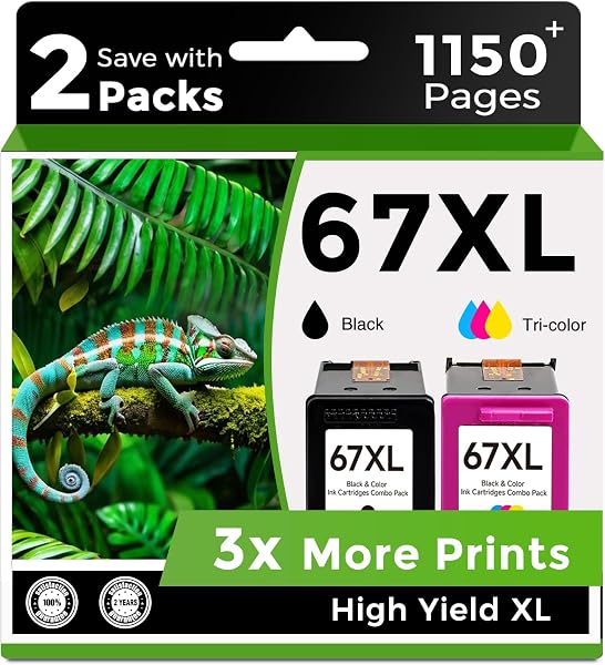 67XL Ink Cartridges Black/Color Combo Pack Replacement for HP 67 Ink XL