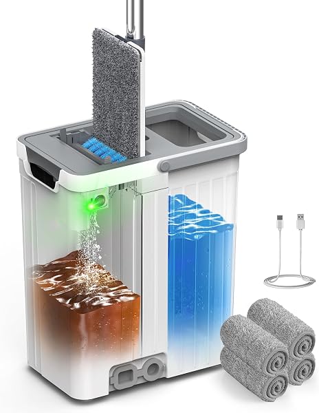 Mop and Bucket Set, Flat Mop and Bucket System for Floor Cleaning