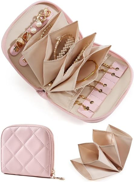 BAGSMART Travel Jewelry Case, Leather Zip for Rings Necklaces