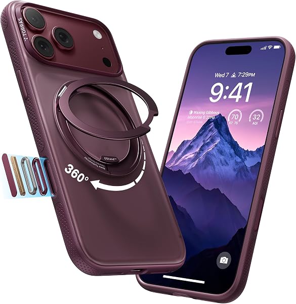 TORRAS 360 Magnetic Stand for iPhone 18 Pro Case, O3 Fitness, Burgundy