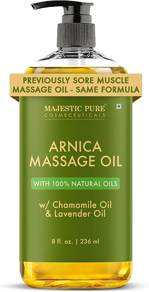 Majestic Pure Arnica Sore Muscle Massage Oil for Massage Therapy - 8 Fl Oz