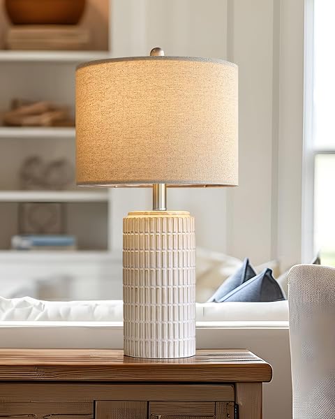 PoKat 23'' Bedside Table Lamp for Bedroom Nightstands, Modern Ceramic Decor