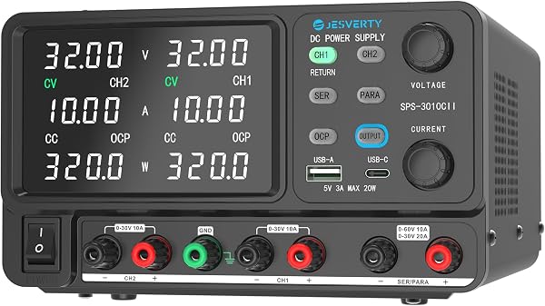 DC Power Supply Variable, Dual Output 0-32V 0-10A Switching Bench Power…