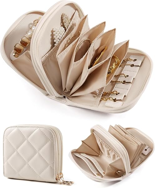 BAGSMART Travel Jewelry Case, Leather 2-Zip for Rings Necklaces