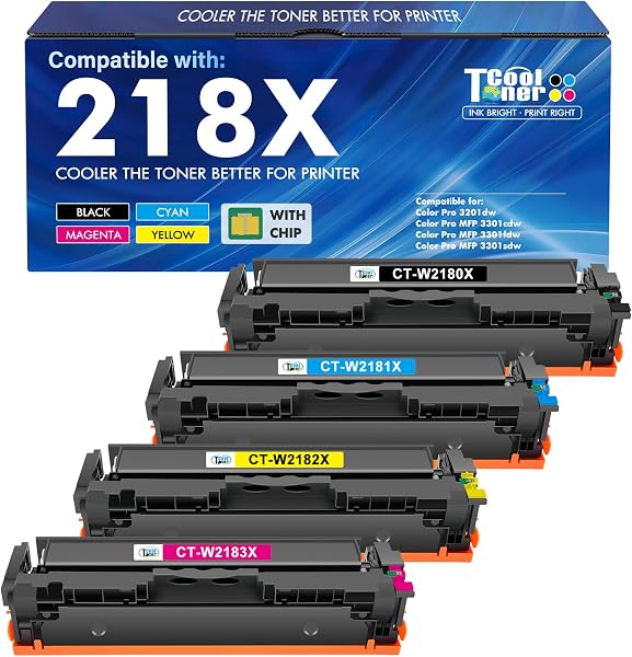 218X Toner Cartridges 4 Pack for HP 218 218A W2180X 3301fdw 3201dw 3301sdw