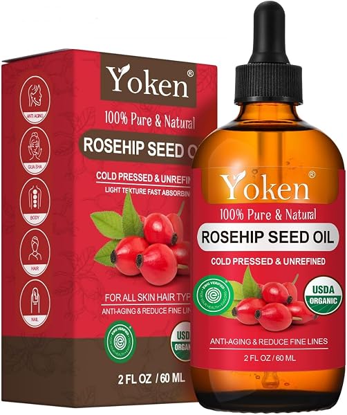 Yoken Organic Rosehip Seed Oil for Face, Pure Natural Cold Pressed, 2oz
