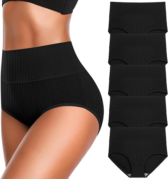 Women's High Waist Cotton Underwear Stretchy Briefs Full Coverage Panties…