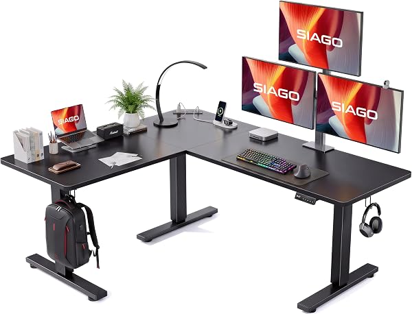 SIAGO 63x55 Inch L-Shaped Standing Desk with Charging Station Corner Desk