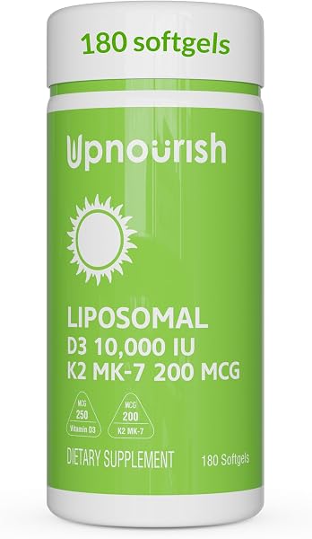 UpNourish Liposomal D3 K2 Vitamin 10000 IU D3 and K2 MK-7 200 Mcg - 180…