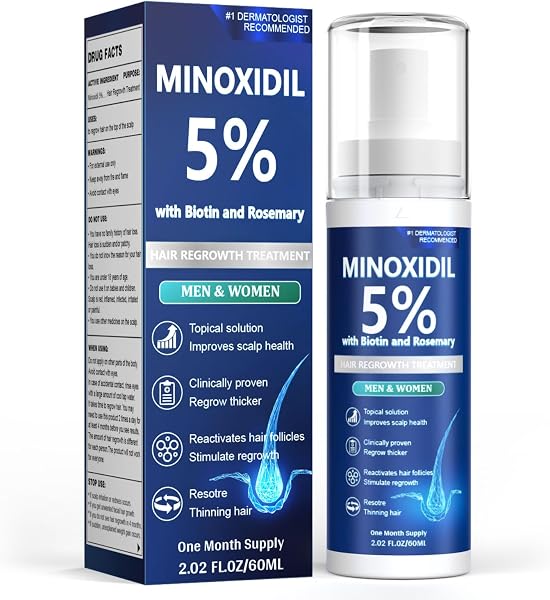 Minoxidil for Men and Women, Hair Growth Serum with Biotin, Rosemary and Batana for Hair Beard Regrowth Treatments Extra Strength Hair Loss Solution, Clinically Proven to Regrow Thicker, 60ML
