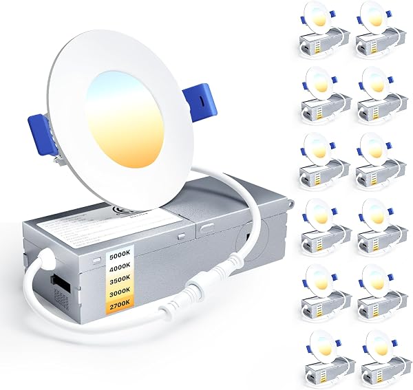 Ensenior 12 Pack 3 Inch LED Recessed Ceiling Light, 5CCT, 500LM 6W 120V