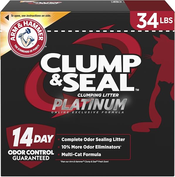 ARM & HAMMER Clump & Seal Platinum Cat Litter, Multi-Cat, 34 lbs
