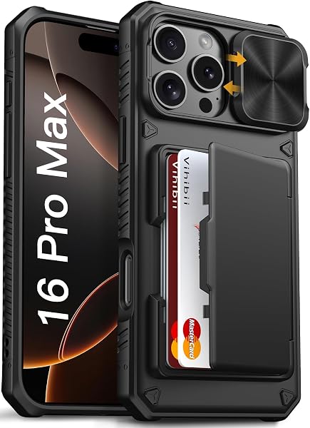 Vihibii for iPhone 16 Pro Max Case Wallet with Card Holder (4 Cards), Black