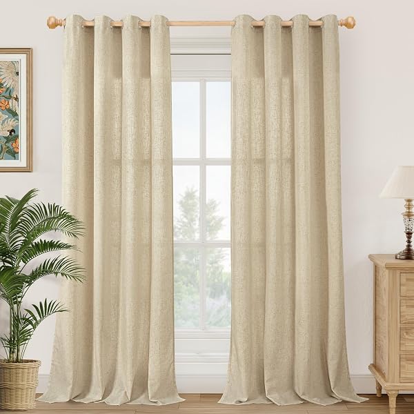YoungsTex Burlap Linen Curtains with Grommet 84 Inch Length for Living Room…