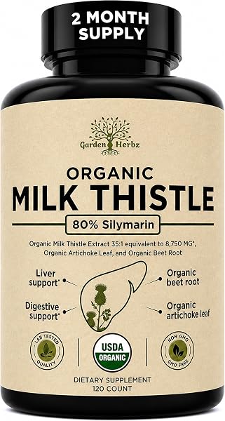 USDA Organic Milk Thistle Supplement Capsules - Liver Detox, 120 Count