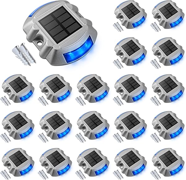 VOLISUN Solar Deck Driveway Dock Lights,Solar Pathway Lights,Blue 20 Pack