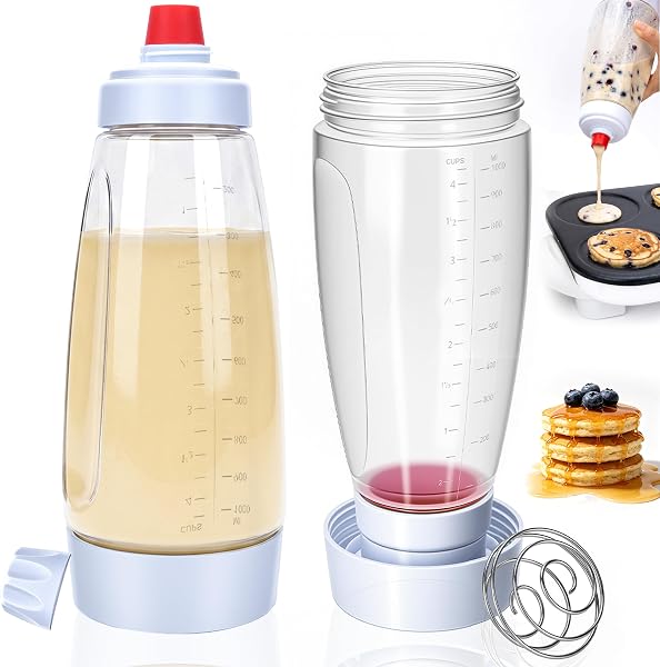 2PCS Pancake Batter Dispenser Bottles with Stainless Steel Wire Whisk Ball…