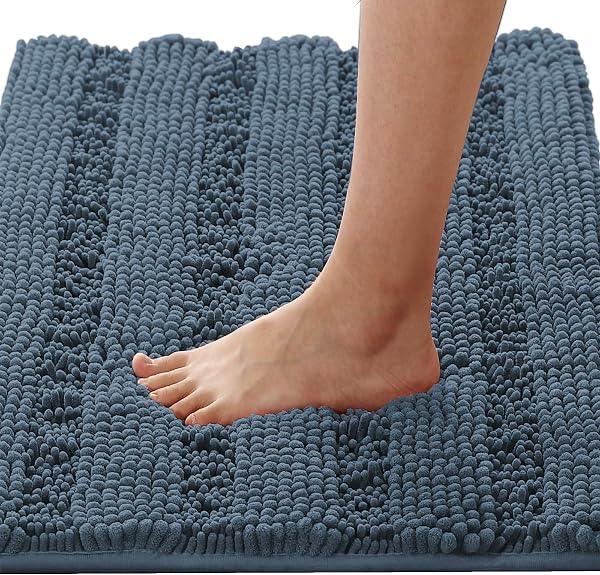 H.VERSAILTEX Bath Mats for Bathroom Non Slip Thick Chenille Striped Bath Rug…