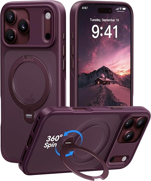 CASEKOO Burgundy for iPhone 18 Pro Case with 360 Spin Magnetic Stand