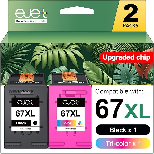 67XL Replacement for HP Ink 67 67XL Ink Cartridges Black/Color Combo Pack
