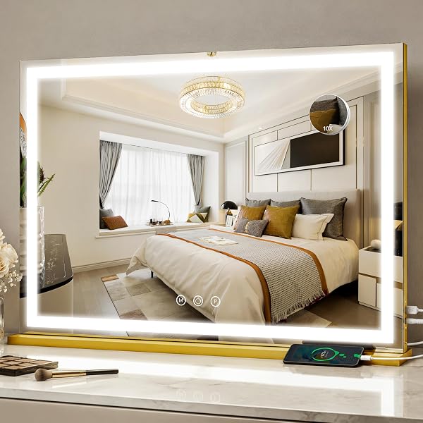 FENNIO Large Vanity Mirror with Lights?35.5" X 27" LED Makeup…
