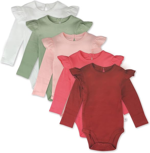 HonestBaby Baby Girls' 5-pack Long Sleeve Ruffle Shoulder Bodysuits 100%…
