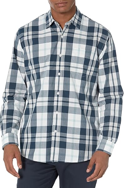 Amazon Essentials Men's Regular-Fit Long-Sleeve Casual Poplin Shirt, Button Front, Business Casual, Collared