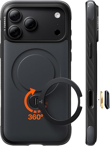 TORRAS Q3 Rugged for iPhone 18 Pro Max Case 360° Magnetic Stand, Jet Black