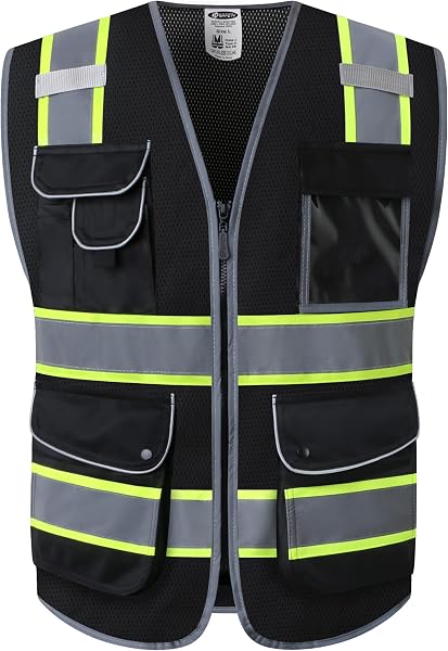 JKSafety Safety Vest for Men Women Reflective Hi Vis JK100 Black L