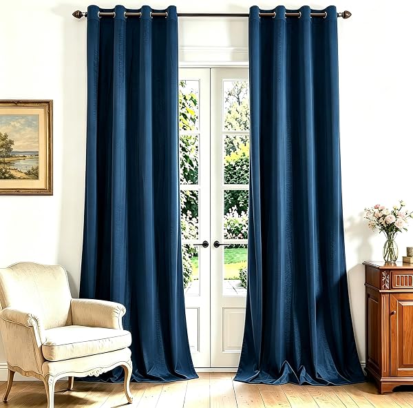 YOFUN Navy Blue Velvet Curtains Grommet Blackout Drapes,52 X 84in,2Pcs