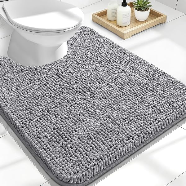 OLANLY Toilet Rugs U-Shaped 24x20, Soft Absorbent Chenille Contour Rugs