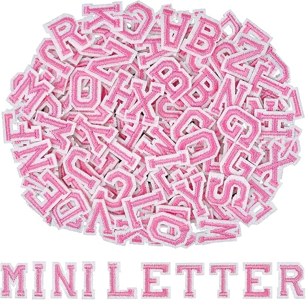 130Pcs Iron on Letters 0.7 Inch Embroidered Alphabet Letter Patches Pink