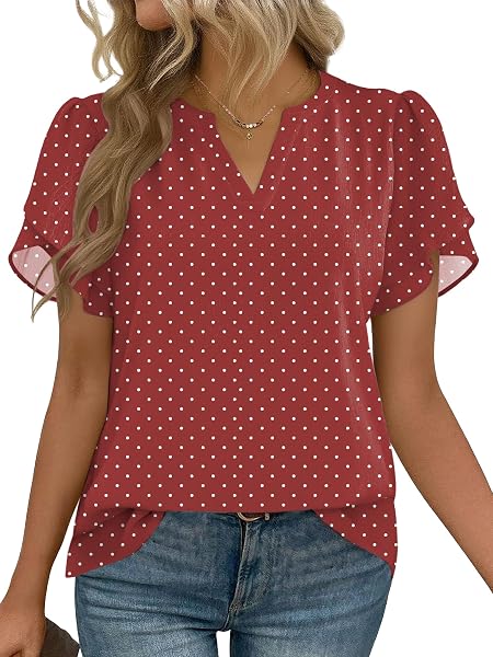 Zeagoo Womens Dressy Casual Chffon Shirts Short Sleeve V Neck Work Blouse