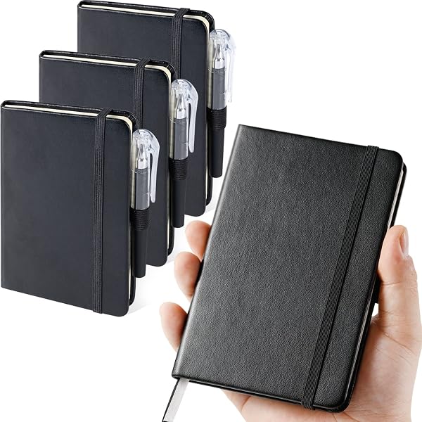 Small Notebook Pocket Journal, A6 3.7" X 5.7", 3 Pack, Black Leather Cover