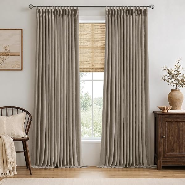 MIULEE Pinch Pleated Thick Linen Curtains 102 Inches Back Tab Dark Flax