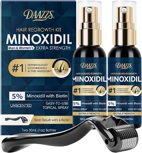 5% Minoxidil Hair & Beard Regrowth Spray Kit for Men & Women, 2 X 1 Fl Oz