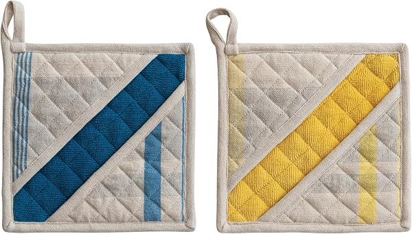Creative Co-Op 2-Piece Square Quilted Cotton Pincher Pot Holder with Terry…